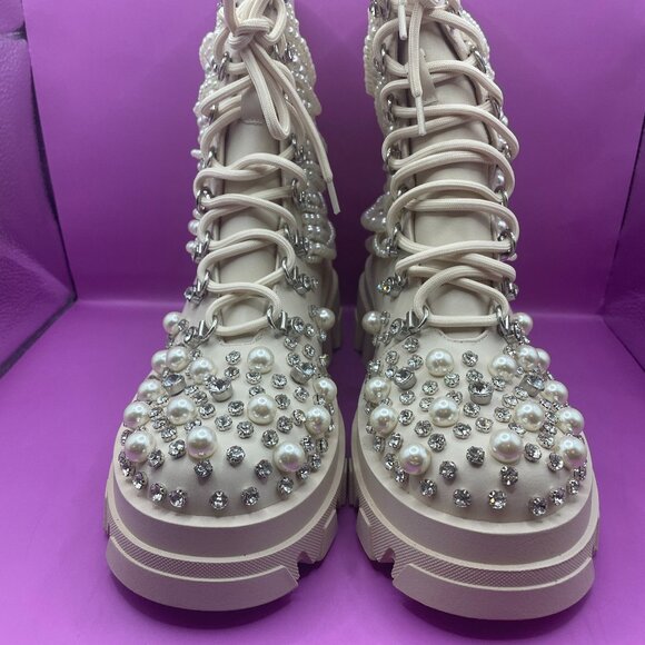 AZALEA WANG Shoes - AZALEA WANG PEARL COMBAT BOOTS (7.5)